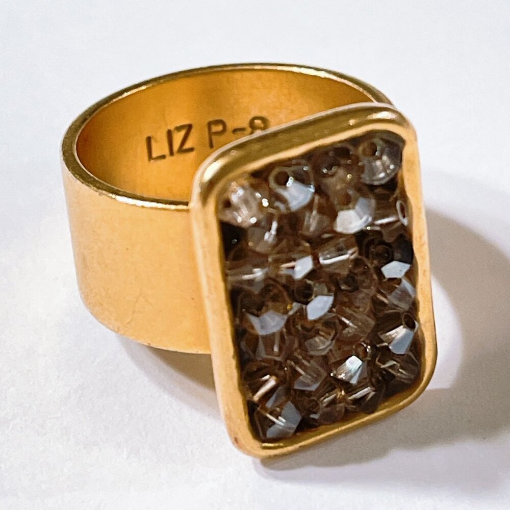 Gold-Tone Statement Ring With Rectangular Crystal… - image 1